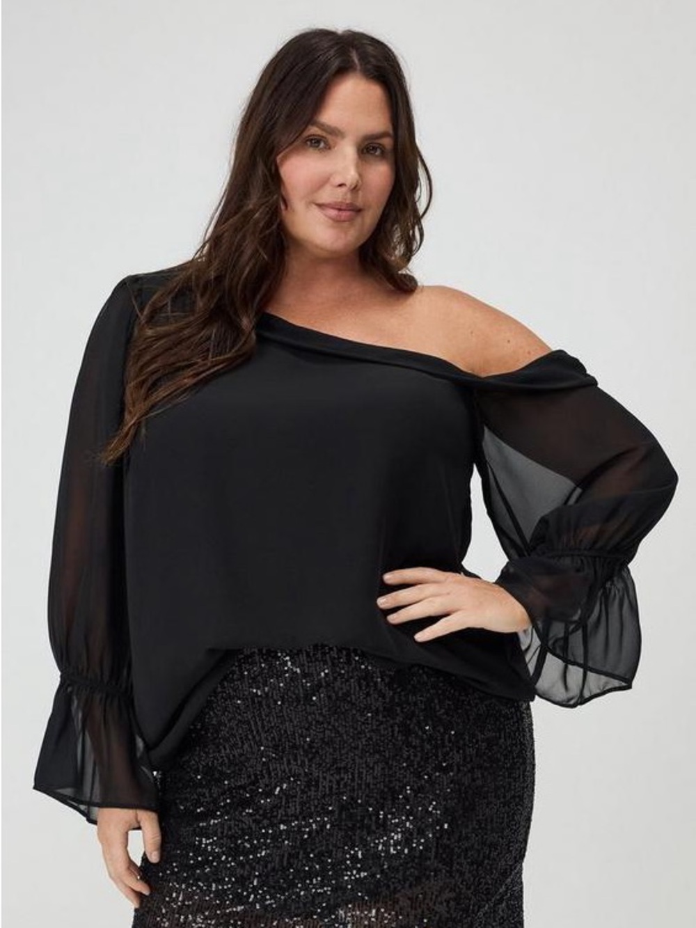 Torrid Chiffon Asymmetrical Blouse Size 3X Black Top Night Out Feminine